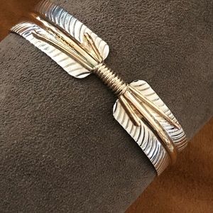 Silver Gold Feather Bracelet Navajo Traditional